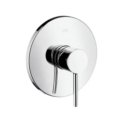 Hinterputz-Brausemischer von AXOR mit runder Gästeplatte und einem Hebel zum Einstellen der Wassertemperatur und -menge in verchromter Oberfläche.